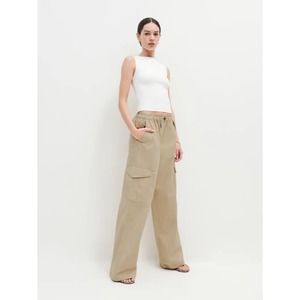 Reformation Akio Wide Leg Cargo Pants Khaki Tan Beige Loose Baggy 30 / 10